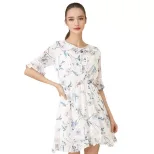 Floral Chiffon Dress Sweet Summer Style Slim Fit Flared Sleeves A Line Silhouette Perfect for Ca