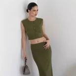 Soft Modal Two Piece Set for Women Sleeveless Top Mermaid Skirt Casual Spring Summer Style Whole