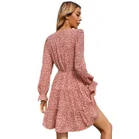 Womens Floral Midi Dress Slim Fit Ruffle Hem Long Sleeve Autumn Winter Fashion Wholesale Availab