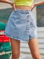 High Waisted Denim Skirt Irregular Hem Bodycon Fit Spring Summer Style Wholesale Availability