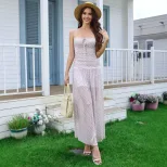 Summer A Line Plaid Maxi Dress Sexy Backless Design Slim Fit Comfortable Fabric Perfect for Part