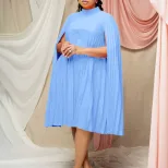 Plus Size Batwing Sleeve Dress Fashionable Loose Fit Pleated Design Elegant Style Spring Collect
