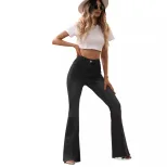 Black Frayed Hem Flare Jeans for Women High Waist Stylish Fit Versatile for Casual Wear Wholesal