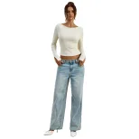 Womens Long Sleeve Knit Top Slim Fit Round Neck Soft Apricot Fabric Casual Wear