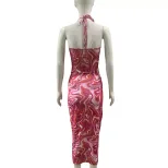 Summer Floral Print Backless Halter Dress for Women Trendy Design Comfortable Fit Perfect for Pa