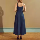 Womens Summer Casual Denim Maxi Dress Elegant Sleeveless Design Available in Blue Wholesale Low MOQ