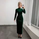 Velvet Bodycon Dress High Neck Long Sleeve Slim Fit Elegant Evening Wear for Spring Summer Whole