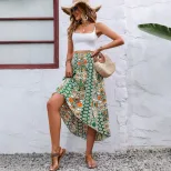 Vintage Floral Asymmetrical Midi Skirt Lightweight Flowing Design Perfect for Spring Summer Occa