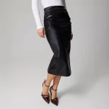 PU Bodycon Skirt High Slit Ruched Design Elegant Style Perfect for Parties and Night Out Ready t