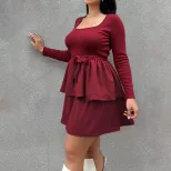 Fashionable Long Sleeve Bodycon Dress Solid Color Elegant Style Perfect for Spring and Autumn Wh
