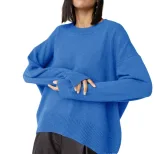 Womens Knit Sweater Round Neck Loose Fit Solid Color Autumn Winter Fashion Wholesale Available