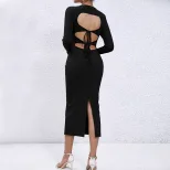 Bodycon Long Dress Sexy Hollow Design Slim Fit Elegant Style Autumn Winter Fashion Wholesale Ava