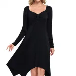 Casual High Waisted Midi Dress Simple Design Irregular Hem Versatile for Spring Summer Perfect f