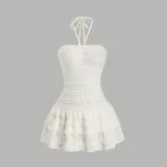 White Summer Dress Sweet French Style Strapless Ruffled Hem Lightweight Fabric Perfect for Parti