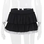 Pleated Ruffle Lace Color Block Midi Skirt Sweet and Spicy Style Spring Summer Collection Wholes