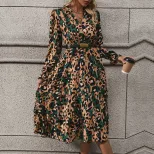 Long Sleeve Leopard Print Dress Mid Length Autumn Fashion Casual Wear Wholesale Available OEM OD