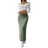 Elegant High Waisted Midi Skirt Simple Design Side Slit Slim Fit Spring Summer Womens Fashion Wh