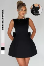 Summer Womens A Line Dress Pearl Bow Detail Slim Fit Backless Design Stylish Casual Wear for Par