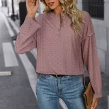 Womens Long Sleeve Knitted Pullover Solid Color Jacquard Design Autumn Style Wholesale Available