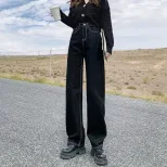 速卖通牛仔裤女2023春季新款韩版学生宽休闲松显瘦显高垂感拖地裤