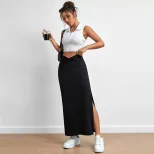 High Waisted Pleated Maxi Skirt Elegant Design Lightweight Fabric Side Slit Spring Summer Fashio