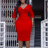 V Neck Bodycon Dress Elegant Style Plus Size Suitable for Office Wear Wholesale Availability