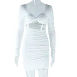 Long Sleeve Square Neck Bodycon Dress Solid Color Ruched Backless Slim Fit Stylish for Parties o