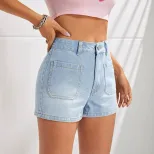 High Waisted Denim Shorts Slim Fit Fashionable Spring Style Womens Casual Wear Ready to Ship