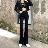 2022春季新款黑色微喇牛仔裤女装韩版网红高腰显瘦弹力喇叭长裤子