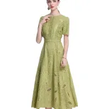 Elegant Womens Summer Dress with Hollow Embroidery and Waist Detail in Various Colors and Sizes for Casual Occasions