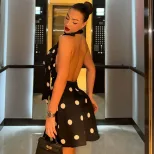 Summer Sexy Backless Deep V Polka Dot Mini Dress Halter Neck Figure Hugging A Line Trendy for Parties Wholesale