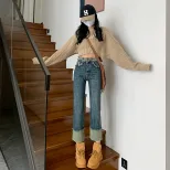 复古毛边烟管牛仔裤女2023春秋季高腰百搭直筒设计感小众九分裤子