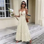 French Style Polka Dot Tiered Midi Dress Summer Vacation Essential Lightweight Fabric Available