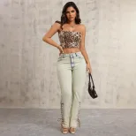 Loose Fit Wide Leg Denim Trousers Tie Decoration Straight Cut Casual Style Wholesale Available