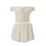 Spring Womens Floral Print Top and A Line Skirt Set Sweet Style Off Shoulder Neckline Slim Fit P