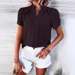 Casual Loose Fit Short Sleeve Solid Color Shirt Spring Summer Essential for Women Wholesale Avai