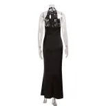 Elegant Womens Long Dress Fashionable Slim Fit Halter Neck Waist Cinching Bodycon Style Perfect