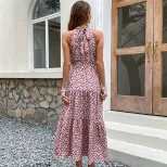 Floral Midi Dress Slim Fit Halter Neck Romantic Style Perfect for Vacation or Casual Outings Who