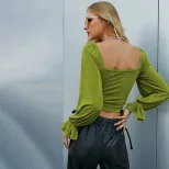 Womens Sexy Hollow Out Long Sleeve Crop Top Puff Sleeve Slim Fit Autumn Winter Style Wholesale A