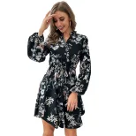 Vintage Black Long Sleeve Printed Dress for Women Autumn Winter Fashion Wholesale Available low