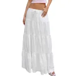 White Ruffled Drawstring Maxi Skirt Sweet Style Flowy Design Summer Wear Wholesale Womens Fashio