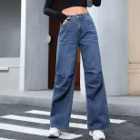 High Waisted Wide Leg Jeans Loose Fit Straight Cut Durable Denim Casual Wear for Women Wholesale