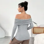 Womens Knit Long Sleeve Top Off Shoulder Slim Fit Fashionable Design Autumn Winter Style Wholesa