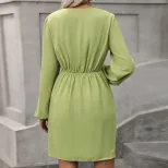 Womens Casual Solid Color Long Sleeve Dress Irregular Hem Spring Summer Fashion Wholesale Availa