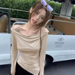 Off Shoulder T Shirt Solid Color Sleeveless Comfortable Fabric Fall Winter Casual Wear Wholesale