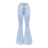 Womens Stretchy Flared Pearl Studded Denim Jeans Versatile Casual Style Perfect for Everyday Wea