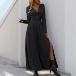 Elegant Lace V Neck Bodycon Dress Solid Color Slim Fit Sophisticated Style Perfect for Evening E
