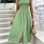 Fashionable Solid Color Spaghetti Strap Dress Elegant Fit Comfortable Fabric Versatile for Casua