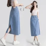 时尚牛仔半裙女小个子高腰半身裙夏复古开叉设计感a字中长款显瘦