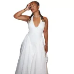 Summer Fashion Womens Dress Sexy Halter Neck Sleeveless Solid Color Elegant Princess Style for P